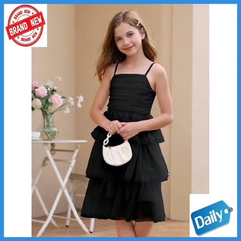 Girls Sleeveless Tiered Tulle Tutu Dress Party Graduation